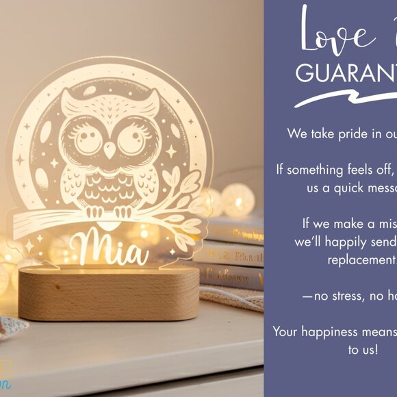 Custom Owl Night Light – Personalized Moon LED Bedroom Sign - Picture 6 of 8